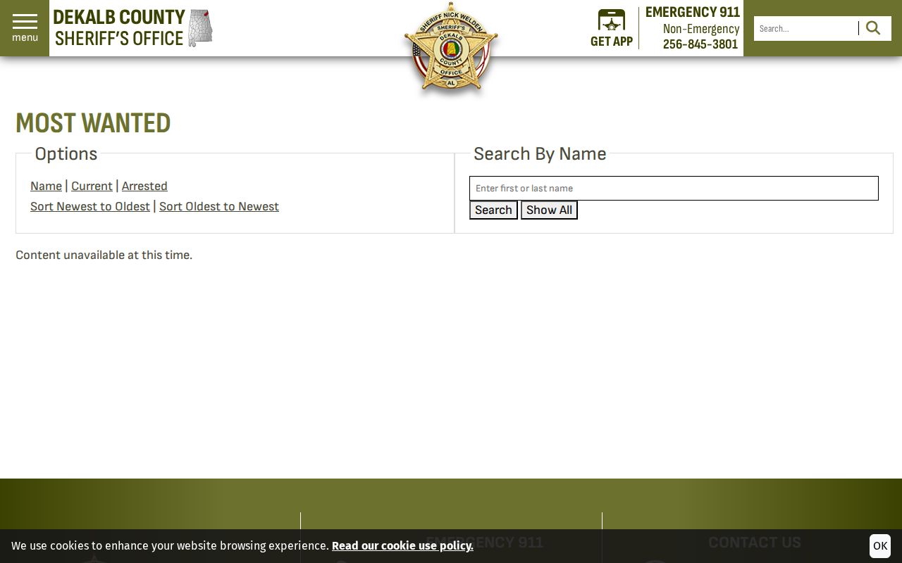 DeKalb County Most Wanted Current and Arrested controls without roster entries
